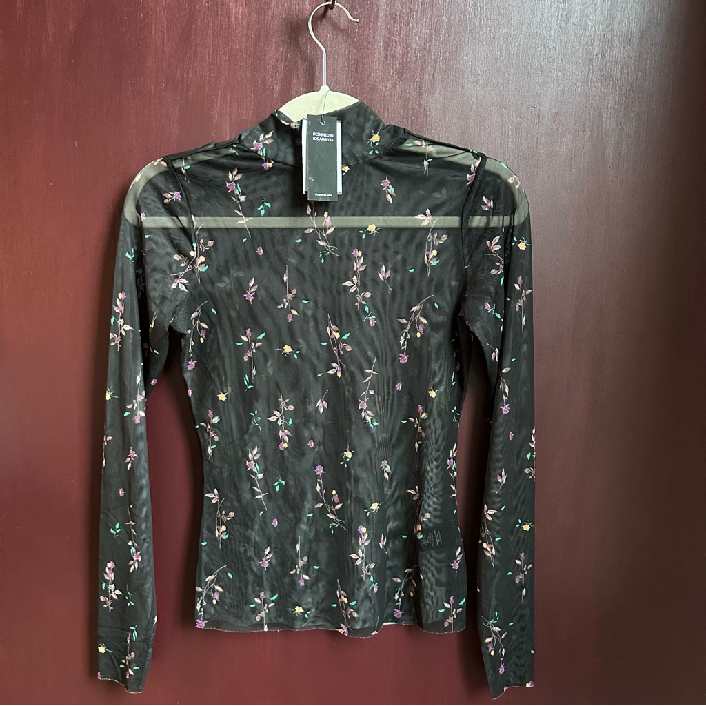 Floral Sheer Black Women's Top